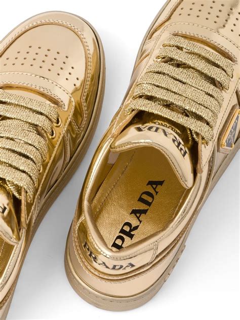 golden prada sneakers|Prada gold leather sneakers.